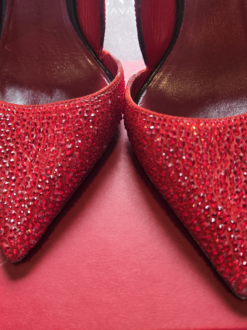 Valentino Garavani Red Crystal-Embellished Pointed-Toe Pumps